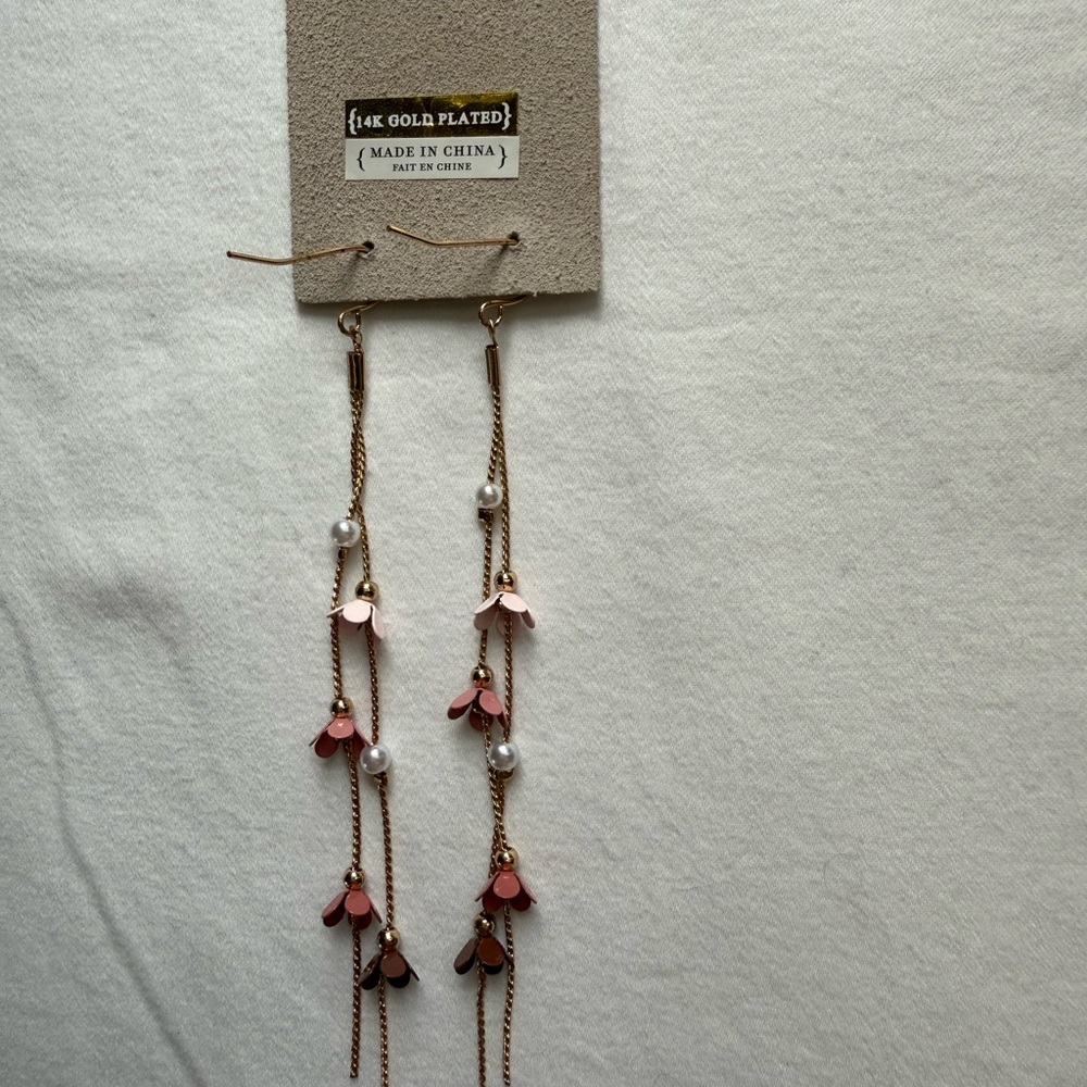 Anthropologie Pink and Gold Chain Earrings - Picture 3 of 4